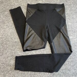 Express M Black Faux Leather Panel Leggings Moto Mixed Media Stretch Pants